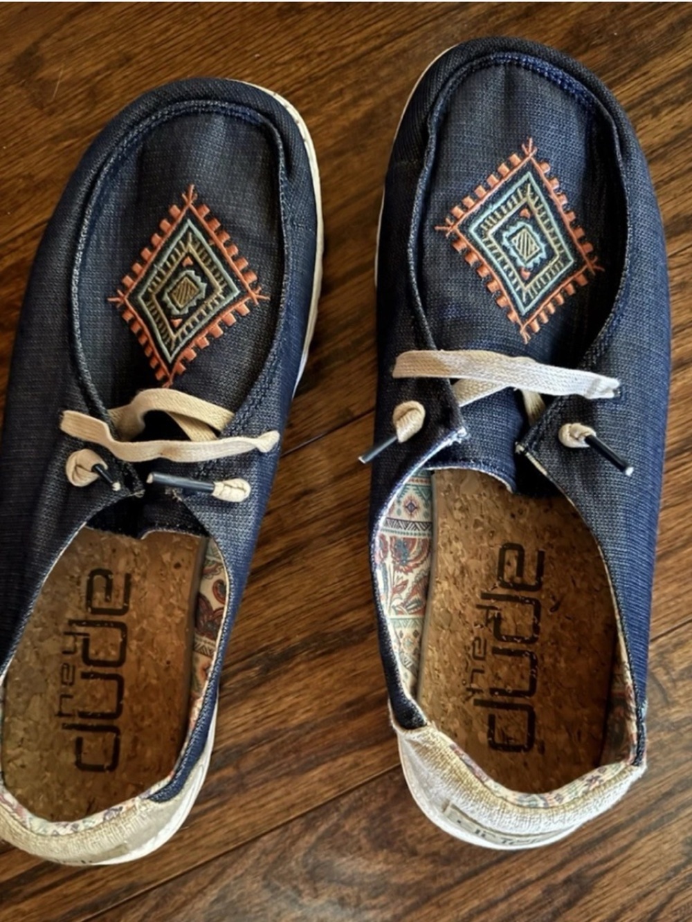 Hey Dude Navy Blue Embroidered Slip-On Flats